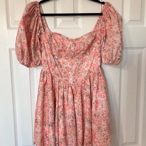 Showpo Pink and Cream Floral Long Sleeve Dress